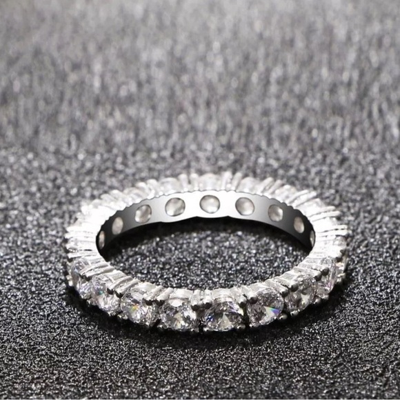 2mm 14K Gold plated Wedding Band S925 Moissanite Eternity Stackable Bridal Ring - Picture 3 of 8